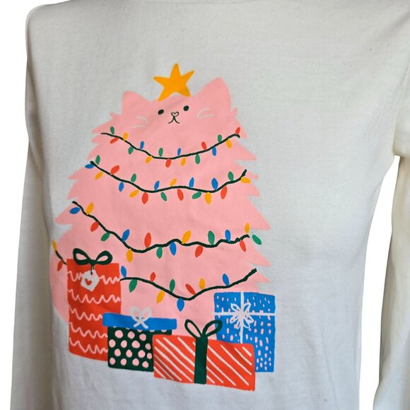 Girls Cat & Jack Holiday Cat Long-Sleeve Graphic Tee PJ Top Cream/Pink JJ4000 - Picture 2 of 7